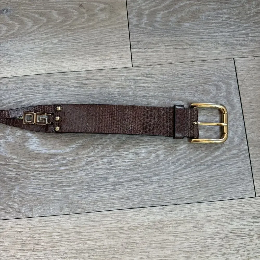 Dolce & Gabbana Brown Embossed Leather DG Logo Chain Belt